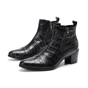 Western hommes Cowboy bottes talons hauts en cuir véritable cheville noir chevalier bottes serpent à la main Botas Hombre fête chaussures de mariage homme