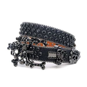 Western nouveau cristal strass ceinture tête boucle accessoires Punk luxe crâne diamant ceinture alliage PU cuir matériel E.e.simon