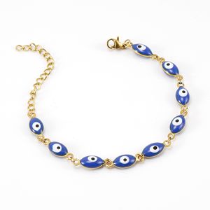 Western New Trendy Vergulde Roestvrijstalen Ketting Kleurrijke Ovale Evil Oog Kralen Armband Sieraden Voor Vrouwen Gift