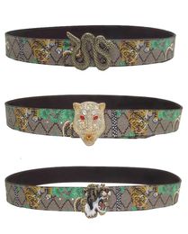 Western Print Leather Tiger Rhinestone Dragons Snake Alloy Hebilla Hombres Jeans Causal Pants Belt6037194