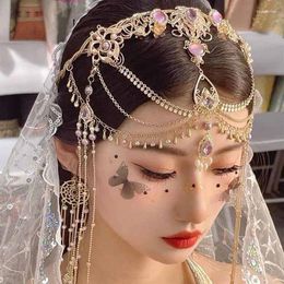Western Regions Style Legering Sieraden Haar Kroon Hanfu Desert Wedding Tiara Hoofdtooi Tassel Wenkbrauw Paardenkoronet voor vrouwen