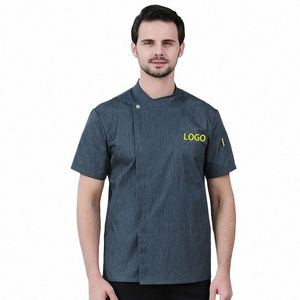 Western Restaurant Ober Uniform Heren Koksjas Catering Keuken Werkkleding Shirt BBQ Bakkerij Koffieshop Overalls Korte Mouw R7nb #