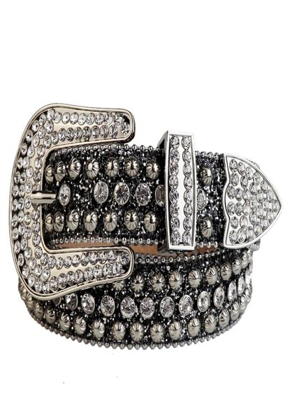Moda de diamantes de diablo occidental Cinturón plateado Hebilla extraíble Silver Black Glitter Cristal Cinturas de vaquero para hombres Mujeres4525781
