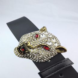 Western Rhinestone Leopard Head Buckle Tiger Print Leather Men Belt Gift Jeans2648