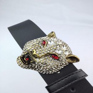 Western Rhinestone Leopard Head Buckle Tiger Print Leather Men Belt Gift Jeans 295E