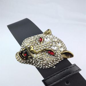 Western Rhinestone Leopard Head Buckle Tiger Print Leather Men Belt Gift Jeans250m