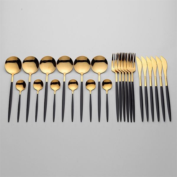 Couverts en acier inoxydable occidentaux Couverts d'or Couverts de table Accueil Cuisine Fourchettes Couteaux Cuillères Vaisselle Ensemble 24 pcs Dropshipping 201116