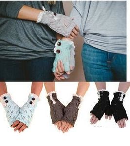 Westerse stijl Kerstmis vrouwen meisjes solide kant knop gebreide blad kant vingerloze handschoenen arm warmer to 131