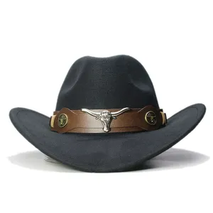 Western -stijl cowboy hoed cowgirl cap brim met bull schedel leren riem voor vrouwen en mannen
