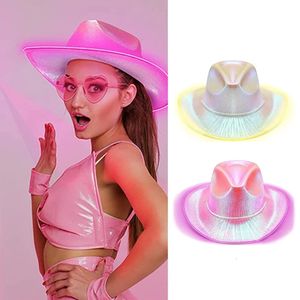 Style occidental Cowgirl chapeau rétro Style paillettes LED lumière bord Jazz haut-de-forme fête d'anniversaire discothèque feutre Cowboy casquette pour hommes femmes 240228