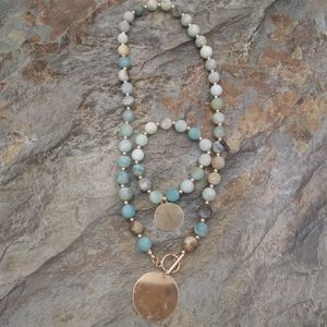 Ensemble de collier et bracelet à boucle ot transfrontalière, bijoux à bricoler soi-même, chaîne à pendentif en pierre naturelle