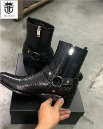 Bottes de cuir de style occidental Boa Boa Chununy Heel Véritable Bottes de peau Noir Ville Fashion Chaussures Chaussures pour hommes Vintage Botas Slip sur