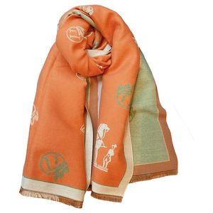 Bufanda cálida de estilo occidental naranja y blanco para mujer, chal de doble uso tipo Cachemira Retro para invierno