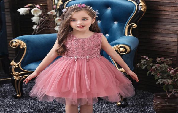 Style occidental été kid039s robe de princesse robe de fleur de mariage de fille multi couche maille moelleux enfants 039s Dresss8593599