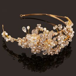 Westerse bruiloft haar accessoires sieraden handgemaakte goud kristal parel wijnstok bloem kroon en tiara barok bruid bruids hoofdband CJ191226