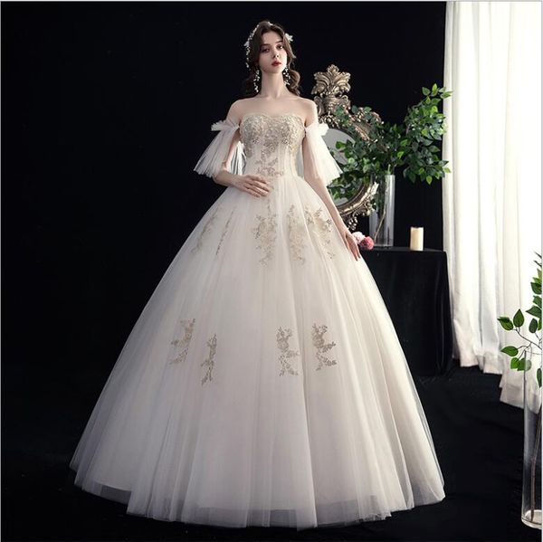 Vestido de novia occidental 2020 nueva novia sujetador ropa bosque serie super hada sueño simple francés ligero lujo vestido largo femenino