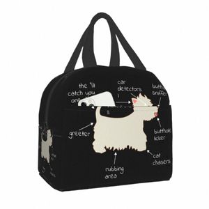 Bolsa de almuerzo Westie Dog Anatomy para mujer, caja Bento con aislamiento cálido para estudiantes, escuela, West Highland White Terrier, bolsas de almuerzo U9AU #