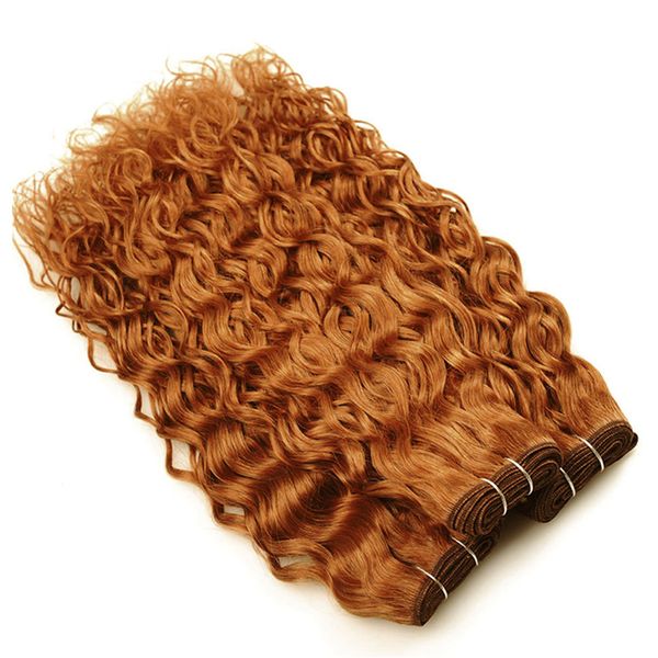 Paquetes de cabello humano con ondas de agua de color castaño medio # 30 Marrón claro Onda de agua Tramas de tejido de cabello humano brasileño Extensiones de cabello virgen castaño ondulado ondulado