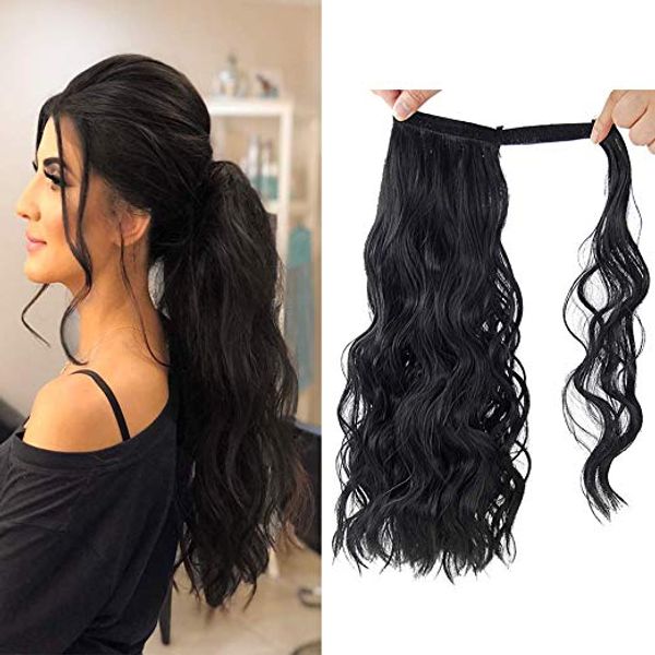 Queue de cheval de cheveux malaisiens vierges humides et ondulés Wrap Around Clip in on Ponytail Extensions Magic Paste Wavy HairPieces for Women 140g