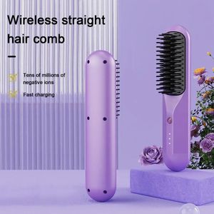 Peigne de cheveux secs humides sans fil portable pour les femmes Brosse de lissage de chauffage rapide avec bricolage réglable 240424