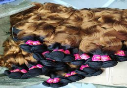 Baiser humide cheveux bon marché humain brésilien ondulé raide cheveux molle ombre couleur noire brun rouge 15pcs de l'accord saison promouvoir2498919