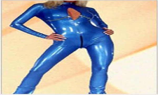 Wetlook-traje de gato de cuero azul brillante para mujer, mameluco imitación cuero sin entrepierna, busto abierto, mono Sexy de látex, ropa para discoteca 2529885