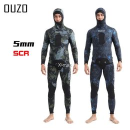 Wetsuit 5 mm camouflage lange mouw splijting met 2 stuks neopreen onderdompelende mannen bewaren warm duikduikpak 240410