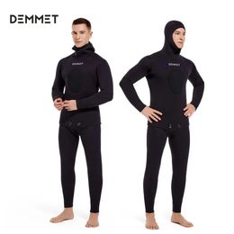 Wetsuit 7 mm zwarte splijting met lange mouwen top/broek van neopreen dompel mannen houden warm duikduikpak speervissen 240416