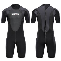 Wetsuits Drysuits 1Set 3mm Mannen Korte Mouw Patchwork Wetsuit Onepiece Neopreen Zip Wetsuit Onderwatervissers Zwemmen Urban Beach Badmode M4XL 230320