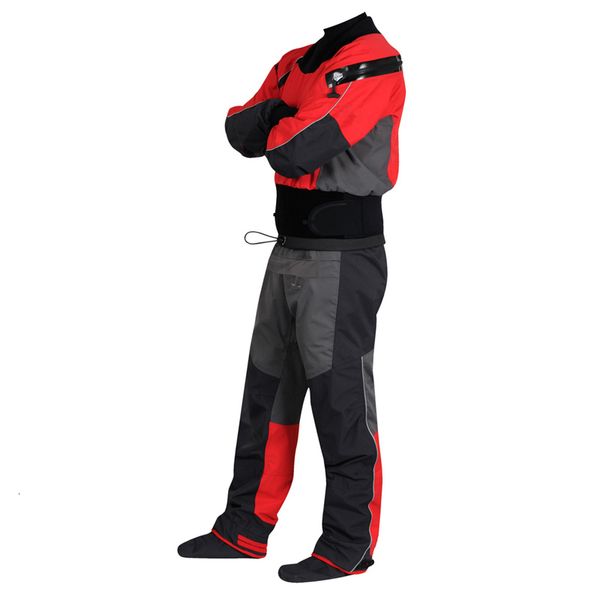 Trajes de neopreno Trajes secos Traje seco de junta de látex de 3 capas para hombres Traje seco de equipo de kayak de supervivencia impermeable rojo con cremallera de alivio y neopreno 230621