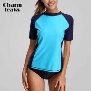 Combinaisons humides Combinaisons étanches Charmleaks Femmes Chemises à manches courtes Rash Guard Maillots de bain Rashguard Surf Top UPF 50 Chemise de course Chemises de vélo Maillot de bain 230607
