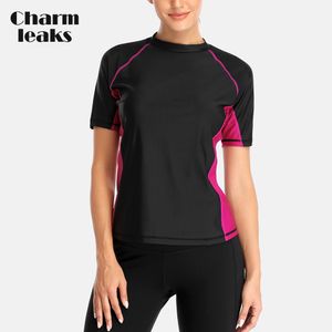 Combinaisons humides Combinaisons étanches Charmleaks Maillot de bain à manches courtes Rashguard pour femme Maillot de bain Patchwork Maillots de bain Surf Top Running Bike Shirt Rash Guard UPF50 230607