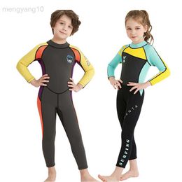 Wetsuits Drysuits Kids Diving Suit 2.5MM Neopreen Wetsuit kinderen voor jongens meisjes Warm houden Een stuk Lange mouwen UV-bescherming Zwemkleding new HKD230704