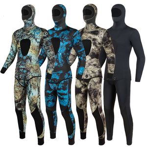 Combinaisons de plongée Combinaisons étanches Combinaison de camouflage pour hommes Manches longues Fission à capuche 2 pièces de néoprène submersible pour hommes Garder au chaud Combinaison de plongée imperméable 230320