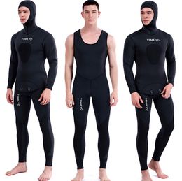 Trajes de neopreno Trajes secos Traje de buceo de neopreno 35 mm Invierno Cálido Hombres Capucha Surf Cremallera frontal Snorkeling Pesca submarina Traje de buceo con capucha 230320