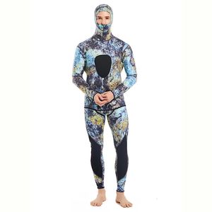 Wetsuits Heren 15M Neopreen Capuchon Warm Wetsuit Camouflage Split Jacht Vis Scuba Snorkelen Surfen Badpak 240321