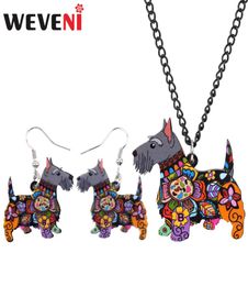Weveni acrylique anime aberdeen ish terrier chien bijoux de bijoux collier de boucles d'oreilles pour les femmes fête des animaux de compagnie fête des animaux de compagnie cadeau7345845