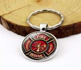 Wg 1pc Firefighter Logo Time Gemstone Keychain Keyring Pendant Metal Keyring Accessoires Creatief geschenk voor mannen Jewellry1991277