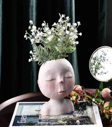 WG Planters Pots Resin Head Vase Indoor Outdoor Succulente Planter Bloemvaas Creatief gezicht Standbeeld Home Garden Decor Sculptuur 217154004