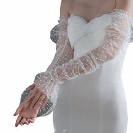 WG053 Elegante bruiloft Bridal White LG Sleevelet Soft Dots TuLle Bruidbruiden Bridesmeisje handschoenen Women Prom uitvoeren Handschoenen G96D#