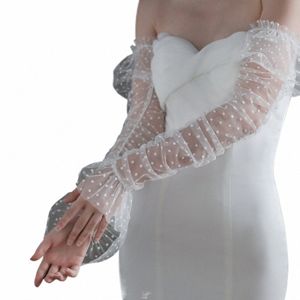 WG053 Elegant Wedding Bridal White LG Sleelet Dots Softs Dots Tulle Brides Brides Bridesmaid Gants Women Prom Perman Gloves G96D #