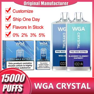 WGA Crystal Pro Max Extra 15 000 bouffées de stylo vape jetable 4K 15K Puff Bar 2% de nicotine préremplie E cigarette avec écran d'affichage de la batterie Vapes Vaper