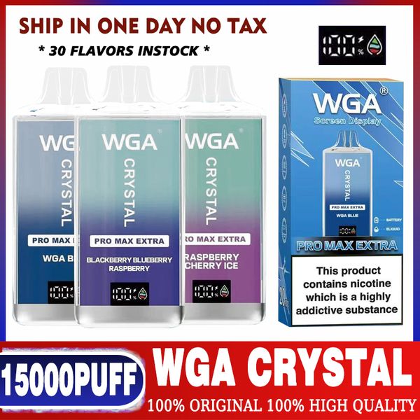 WGA Crystal Pro Max Extra 15 000 bouffées de stylo vape jetable 12K 15K Puff Bar 2% de nicotine préremplie E cigarette avec écran d'affichage de la batterie Vapes Vaper puff 10000