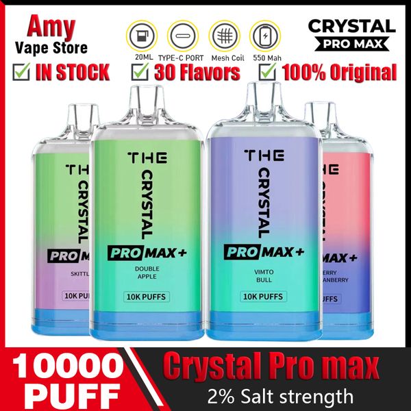 WGA THE Crystal Pro Max 10000 Puffs Stylo Vape jetable 2% Nicotine Vapes E Cigarettes 10K 12K 15K Puff Bar Vapers Vaper avec