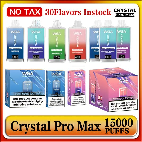 WGA ORIGINAL L'ETH Crystal Pro Max 15000 Puffs Puffs Puffle 15K écran Affichage Excréation Extra Vape 2% Vapes de nicotine E Cigarettes Puff Bar Vapers Vaper