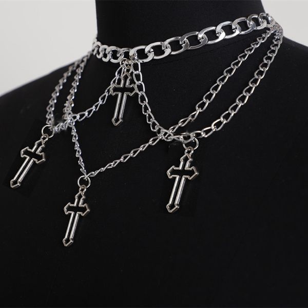 Wgoud Mode Gothique Croix Pendentif Collier Ras Du Cou Chaînes pour Femmes Fille Hip Hop Gypsy Club Accessoires Bijoux