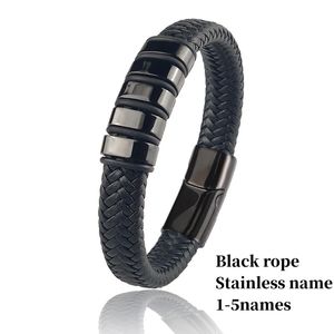 WGPTBDL Bracelets de nom de famille personnalisés pour hommes en acier inoxydable en cuir perle charme Bracelet personnalisé Couple cadeau de fête des pères 240110