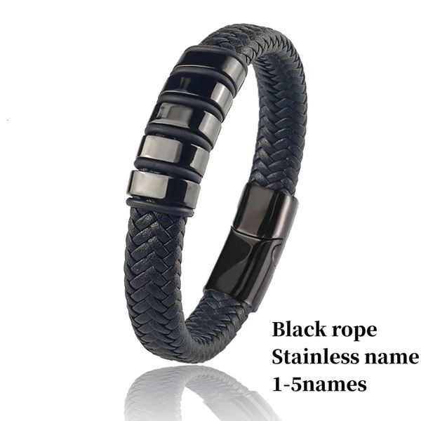 WGPTBDL Bracelets de nom de famille personnalisés pour hommes en acier inoxydable en cuir perle charme Bracelet personnalisé Couple cadeau de fête des pères 240119