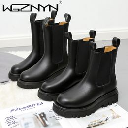 WGZNYN – bottines Chelsea noires en cuir PU pour femme, chaussures de marque de styliste, à plateforme, mode automne 2022