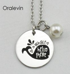 WHALE HELLO THERE Inspirerende handgestempelde gegraveerde aangepaste charme hanger ketting voor trendy vrouwen sieraden 18 inch 22 mm 10 stuks Lot5995179